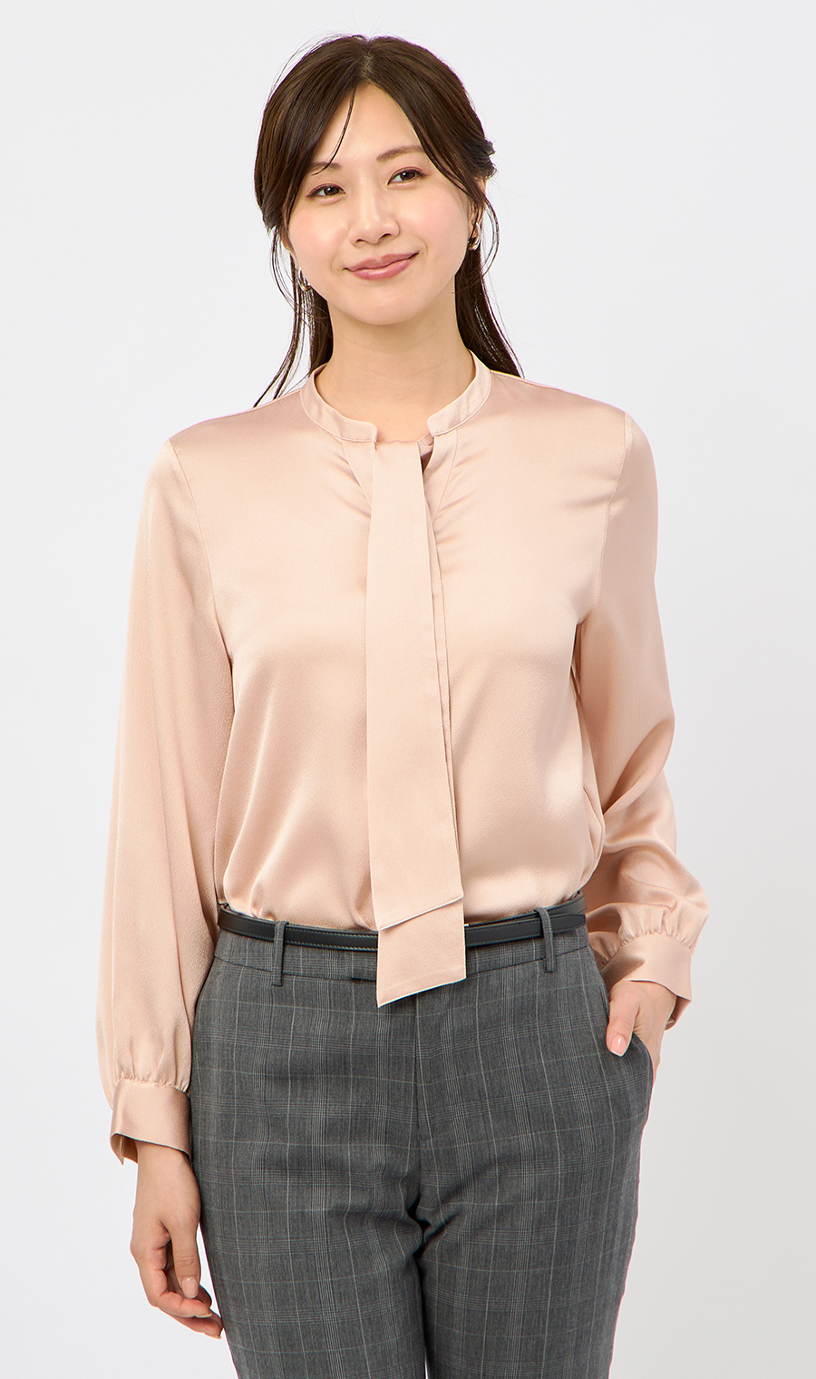 取り外しタイ付きブラウス【2WAY】【長袖】【WEB限定サイズあり】 ピンク S