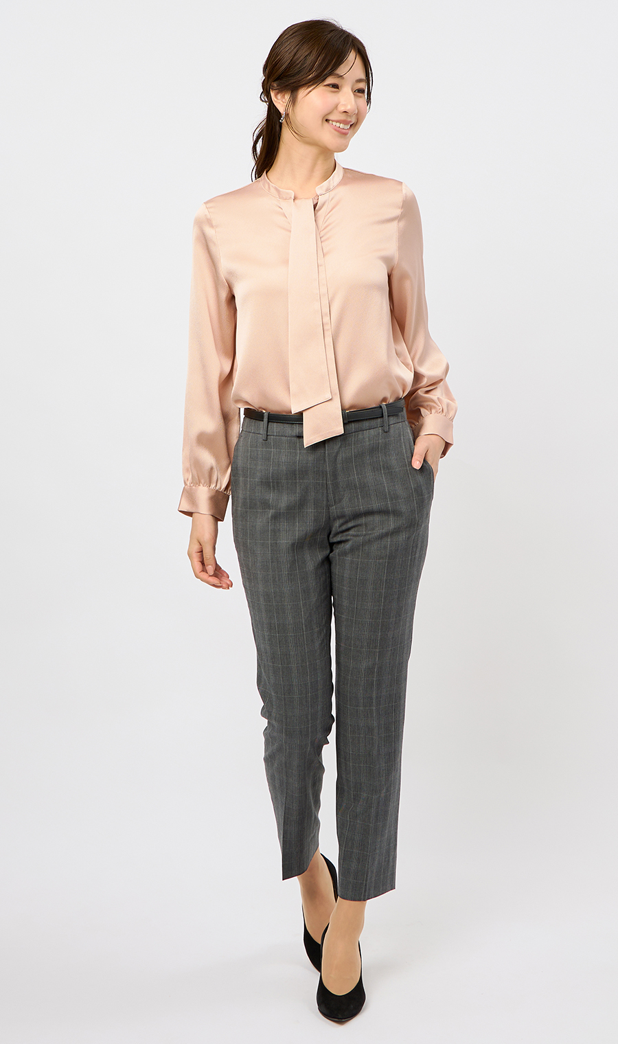 取り外しタイ付きブラウス【2WAY】【長袖】【WEB限定サイズあり】 ピンク S