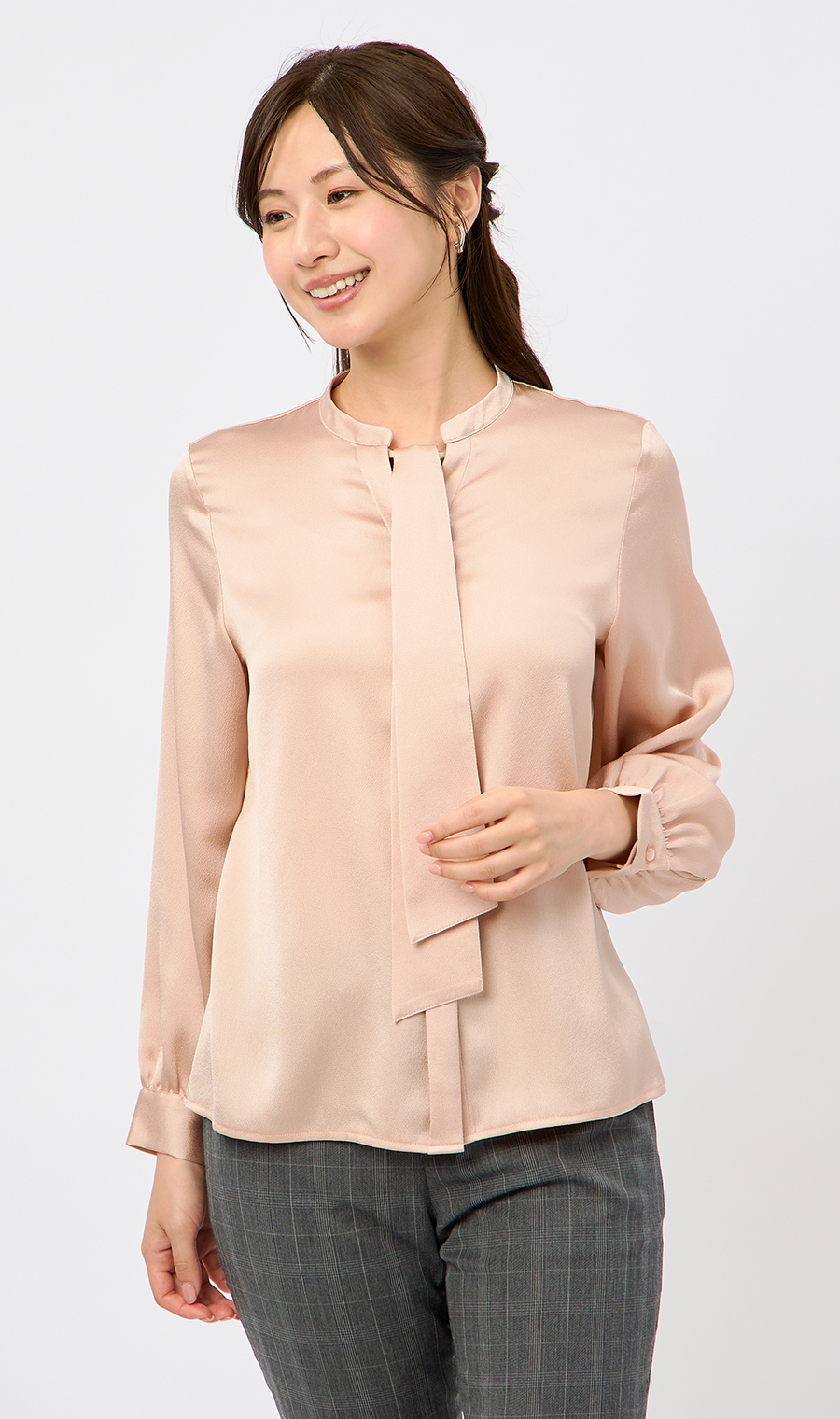 取り外しタイ付きブラウス【2WAY】【長袖】【WEB限定サイズあり】 ピンク S