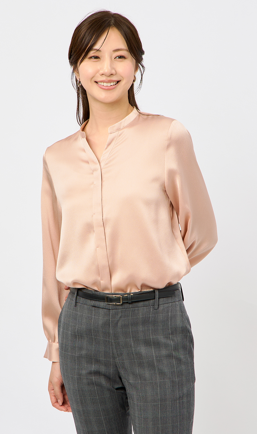 取り外しタイ付きブラウス【2WAY】【長袖】【WEB限定サイズあり】 ピンク S