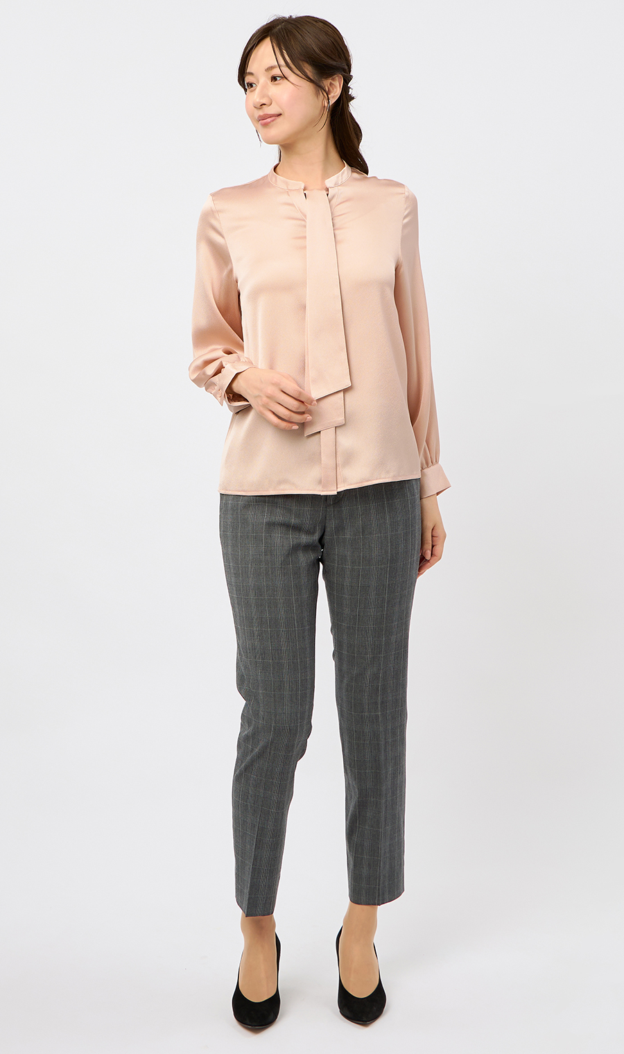 取り外しタイ付きブラウス【2WAY】【長袖】【WEB限定サイズあり】 ピンク S