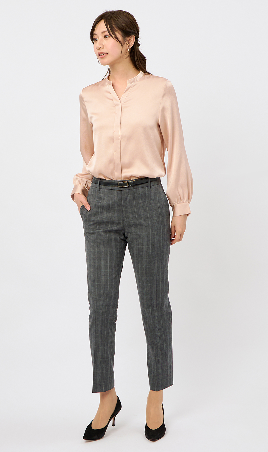 取り外しタイ付きブラウス【2WAY】【長袖】【WEB限定サイズあり】 ピンク S