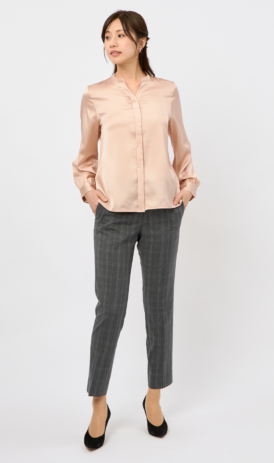 取り外しタイ付きブラウス【2WAY】【長袖】【WEB限定サイズあり】 ピンク S