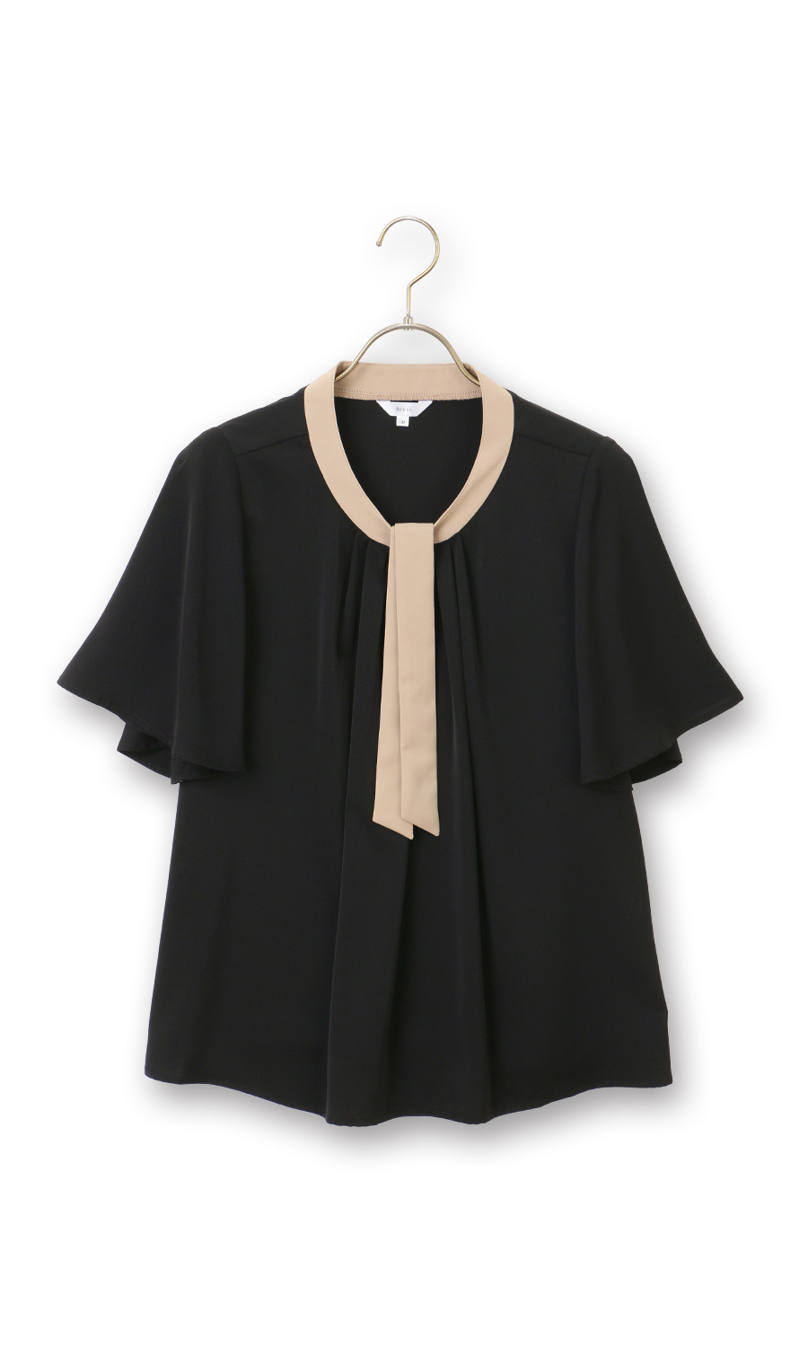 配色タイ付き2WAYブラウス【5分袖】 ブラック S