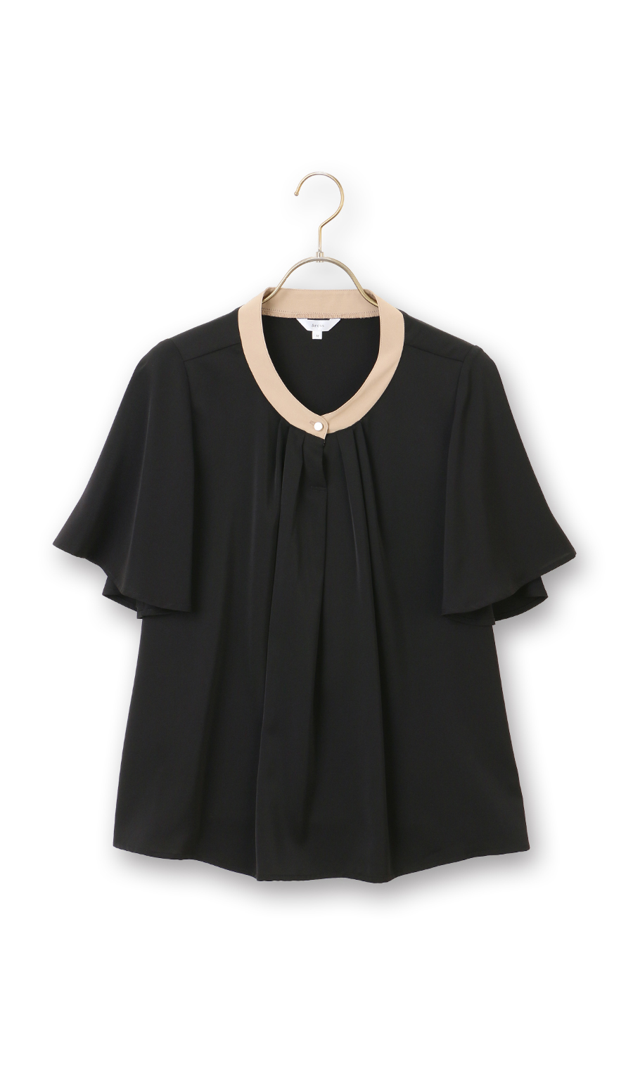 配色タイ付き2WAYブラウス【5分袖】 ブラック S