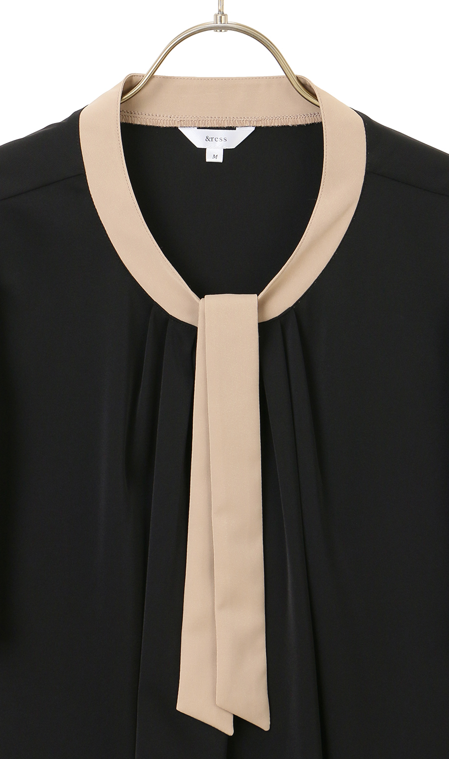 配色タイ付き2WAYブラウス【5分袖】 ブラック S