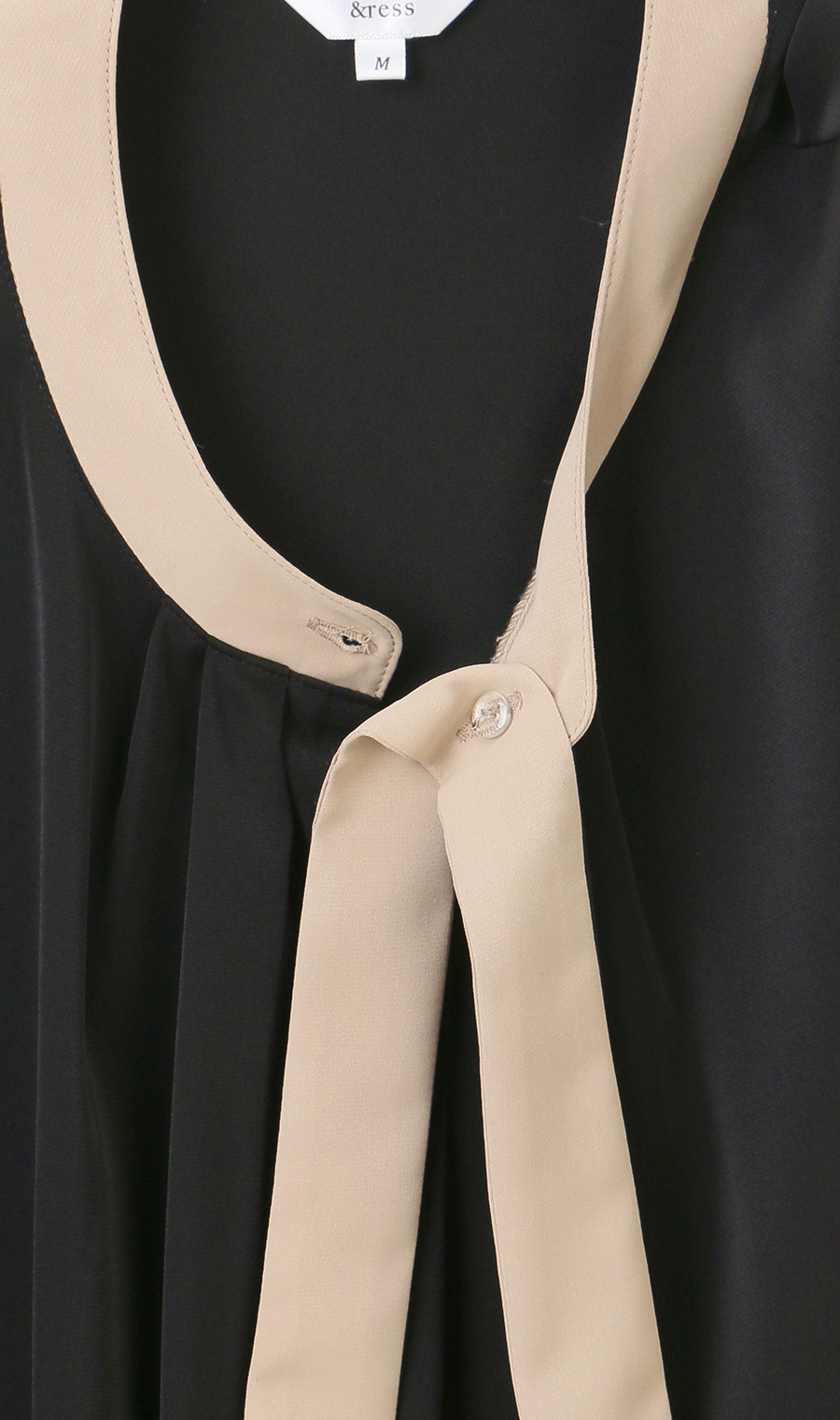 配色タイ付き2WAYブラウス【5分袖】 ブラック S