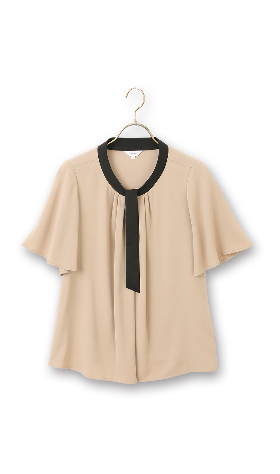 配色タイ付き2WAYブラウス【5分袖】 ベージュ S