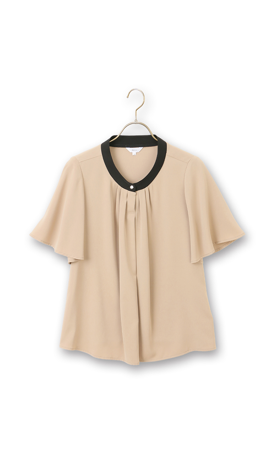 配色タイ付き2WAYブラウス【5分袖】 ベージュ S