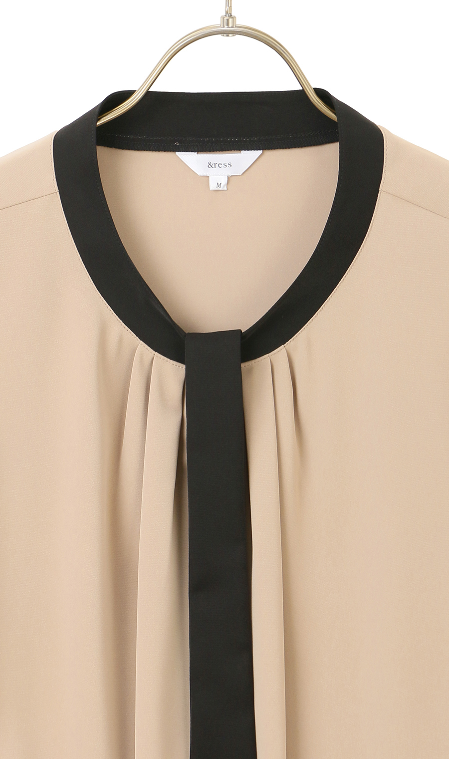 配色タイ付き2WAYブラウス【5分袖】 ベージュ S