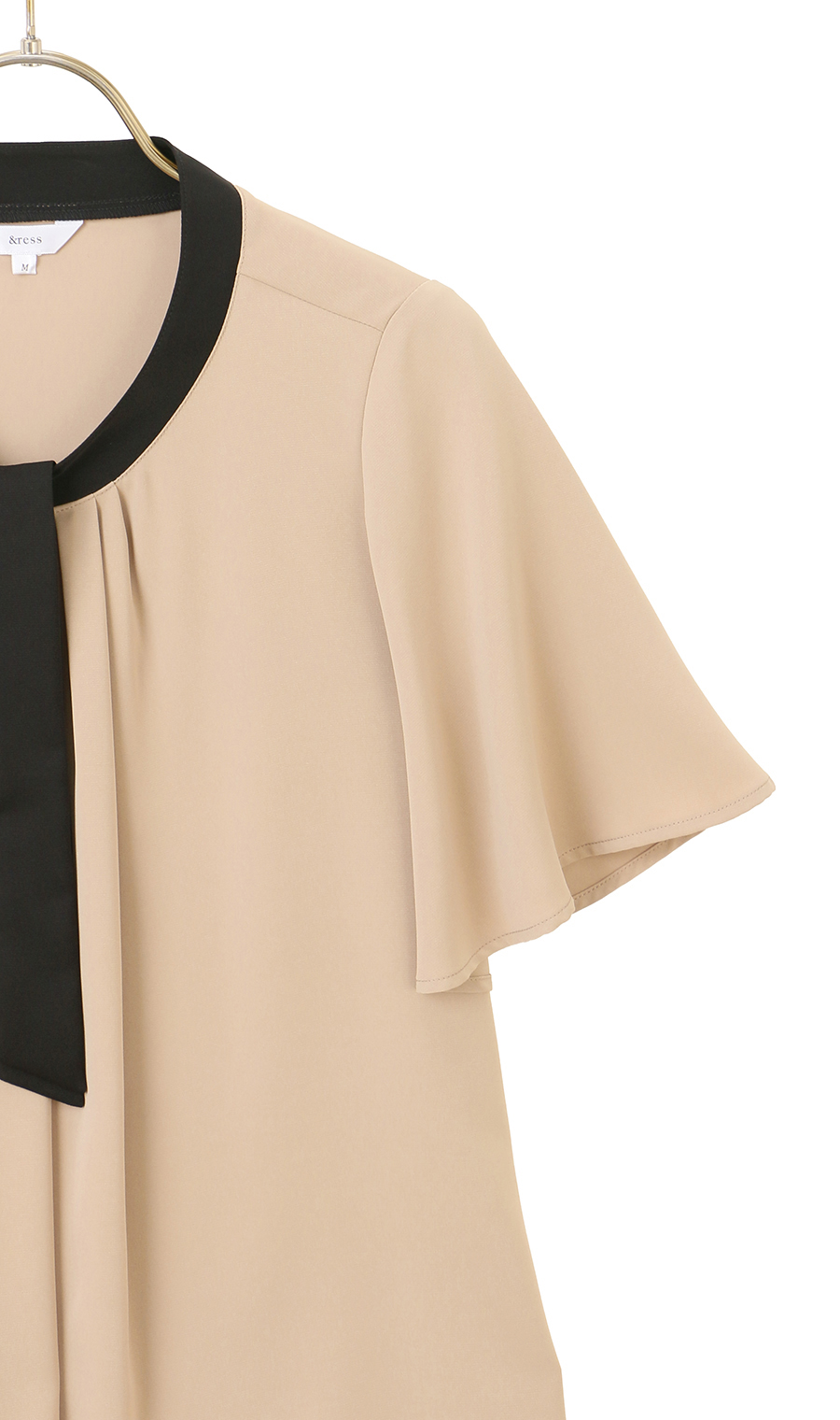 配色タイ付き2WAYブラウス【5分袖】 ベージュ S