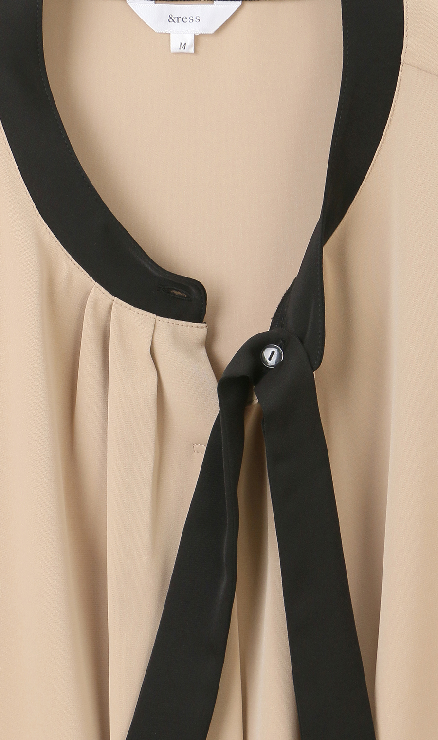 配色タイ付き2WAYブラウス【5分袖】 ベージュ S