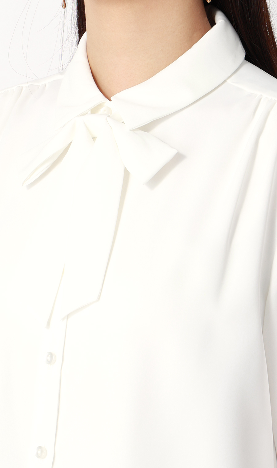 シャツ襟取り外しリボンブラウス【長袖】【2WAY】 ホワイト S
