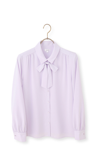 シャツ襟取り外しリボンブラウス【長袖】【2WAY】