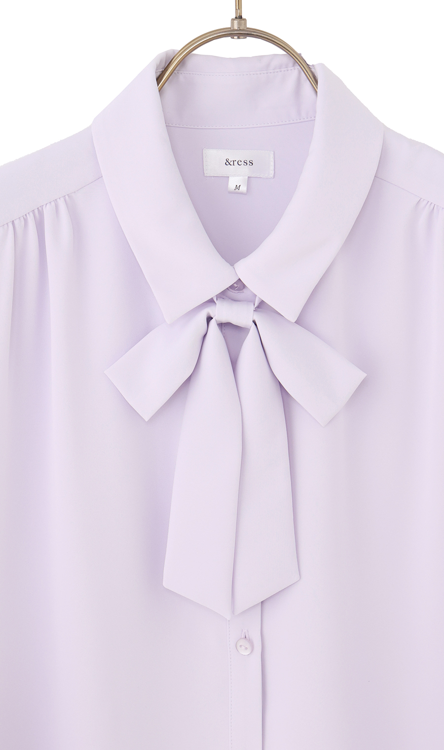 シャツ襟取り外しリボンブラウス【長袖】【2WAY】 ラベンダー S