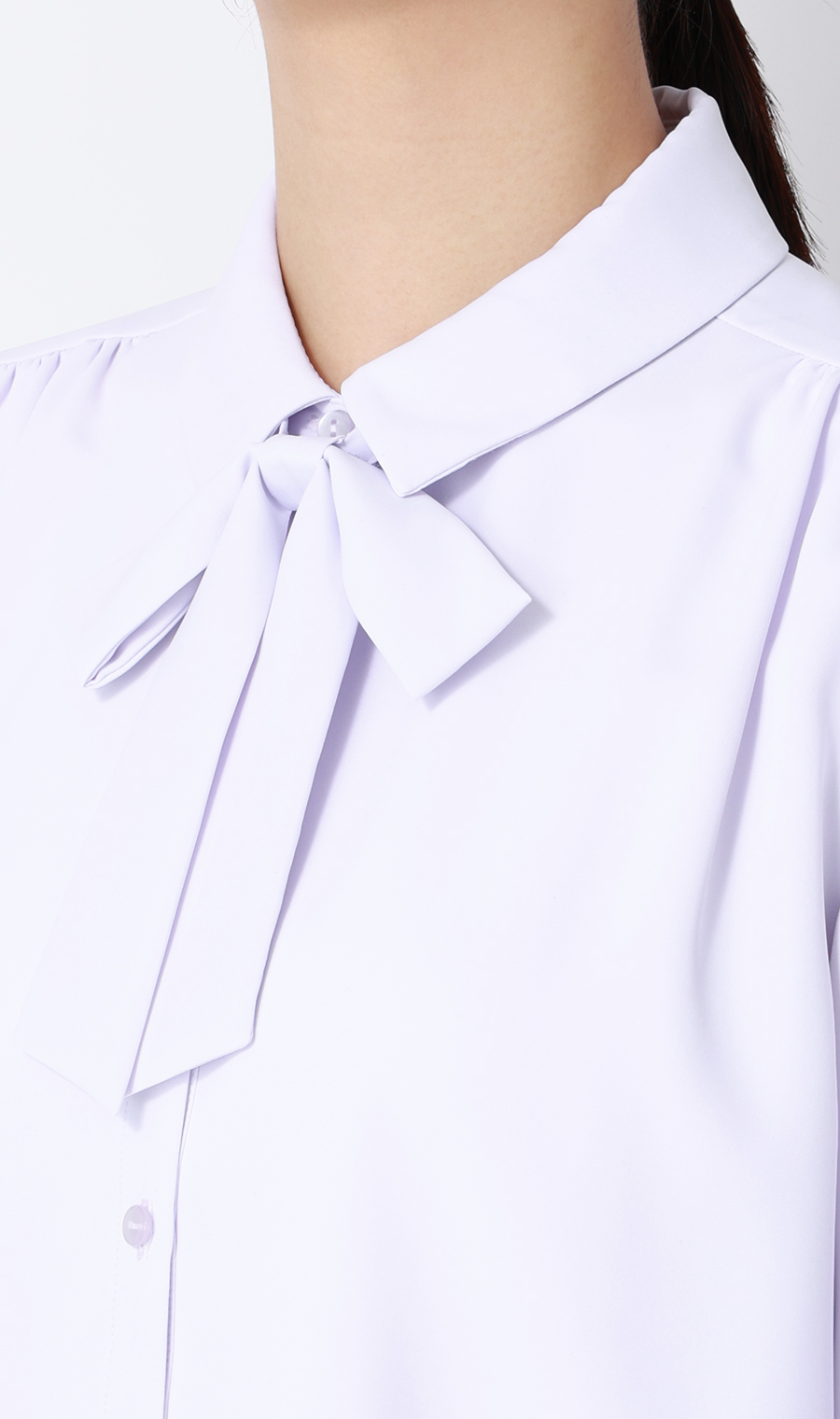 シャツ襟取り外しリボンブラウス【長袖】【2WAY】 ラベンダー S