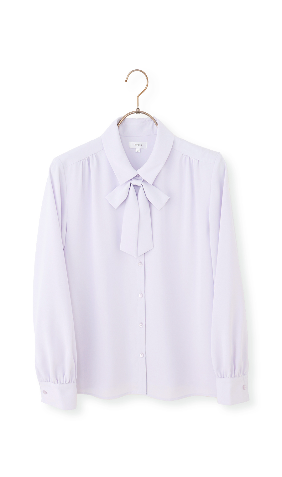 シャツ襟取り外しリボンブラウス【長袖】【2WAY】 ラベンダー S