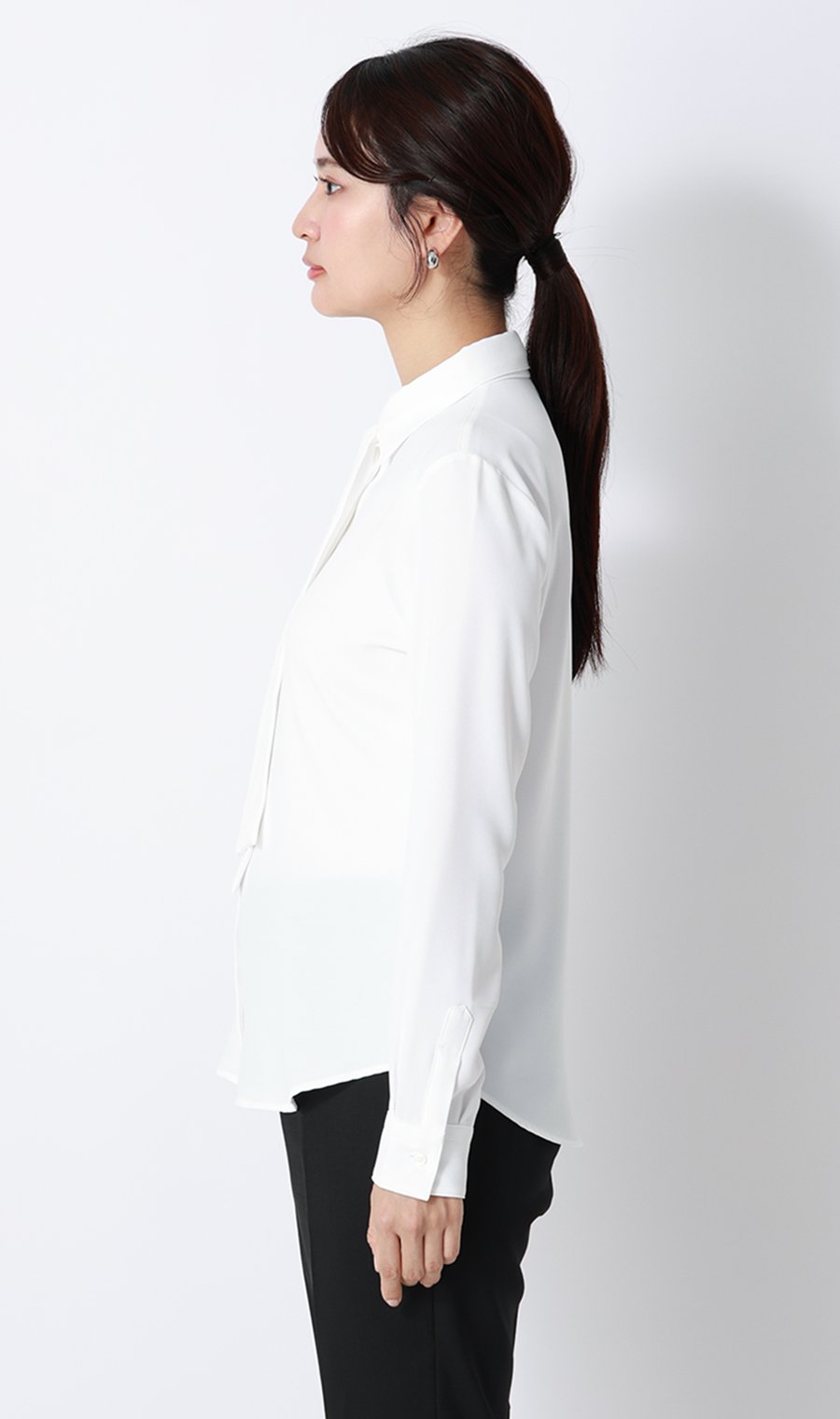 シャツ襟取り外しタイ付きブラウス【2WAY】【長袖】 ホワイト S