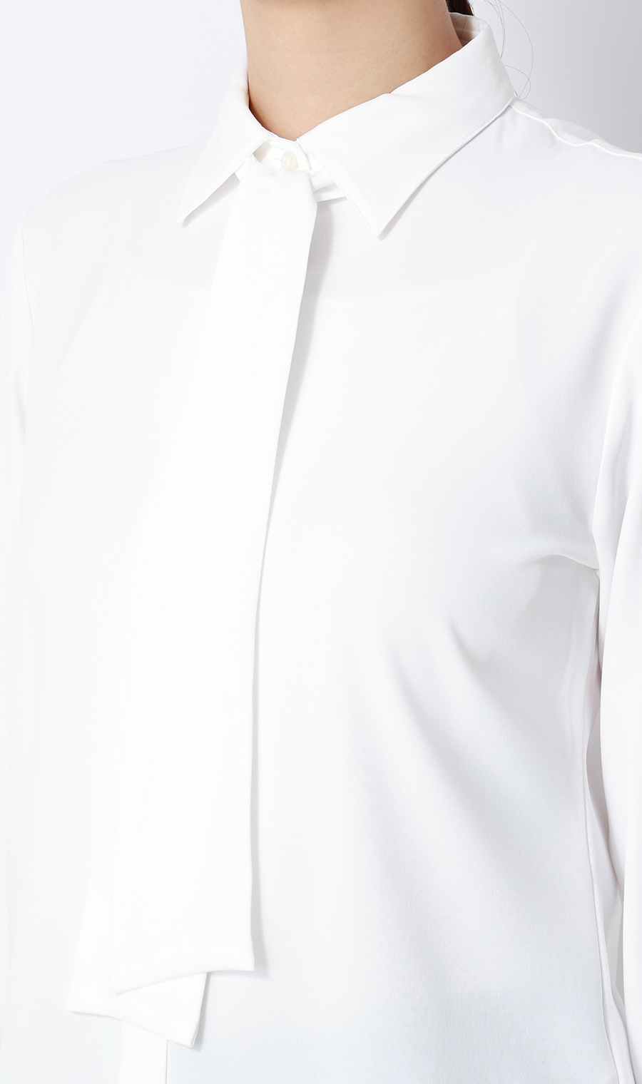 シャツ襟取り外しタイ付きブラウス【2WAY】【長袖】 ホワイト S
