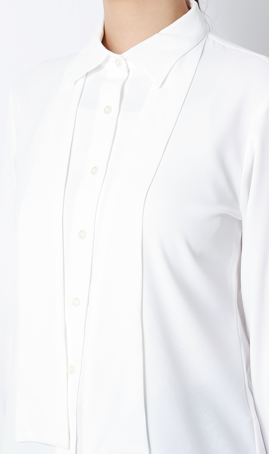 シャツ襟取り外しタイ付きブラウス【2WAY】【長袖】 ホワイト S