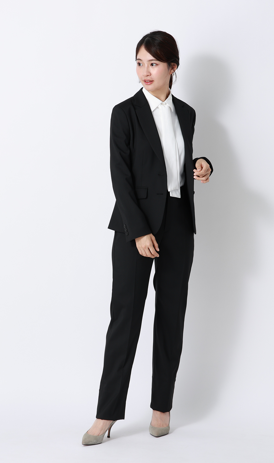 シャツ襟取り外しタイ付きブラウス【2WAY】【長袖】 ホワイト S