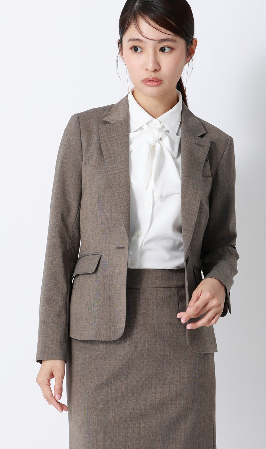 シャツ襟取り外しタイ付きブラウス【2WAY】【長袖】 ホワイト S