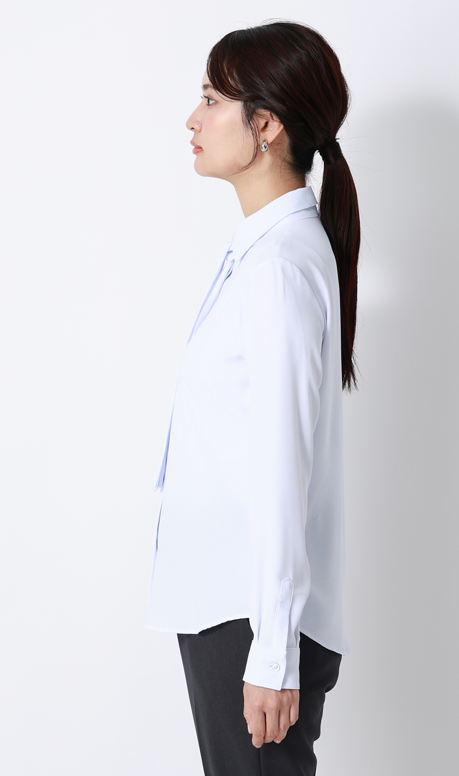 シャツ襟取り外しタイ付きブラウス【2WAY】【長袖】 サックス S