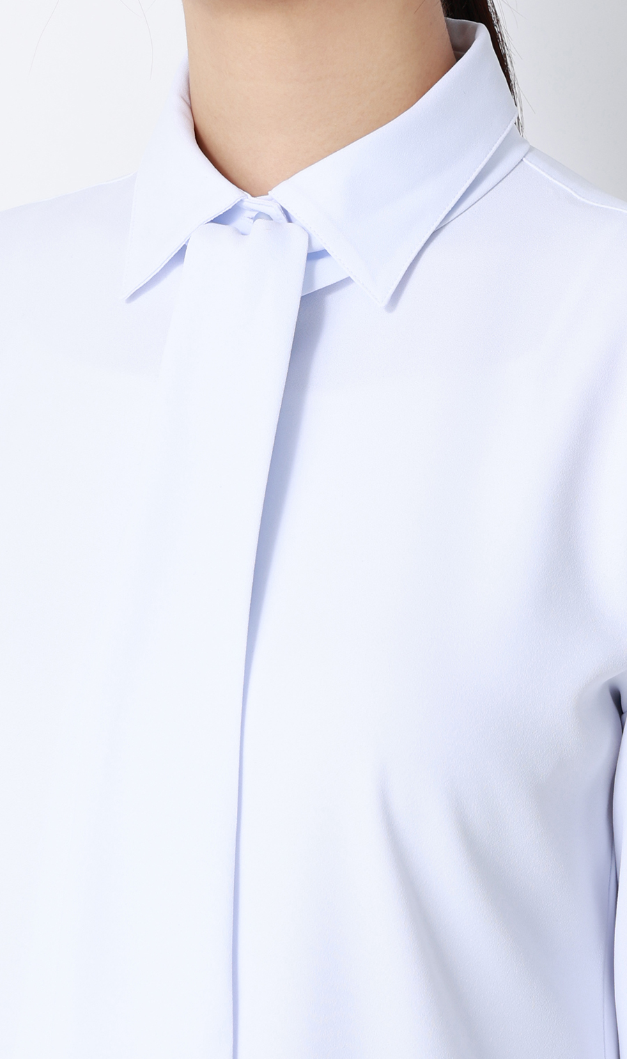 シャツ襟取り外しタイ付きブラウス【2WAY】【長袖】 サックス S