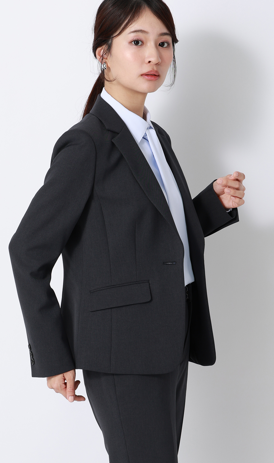 シャツ襟取り外しタイ付きブラウス【2WAY】【長袖】 サックス S