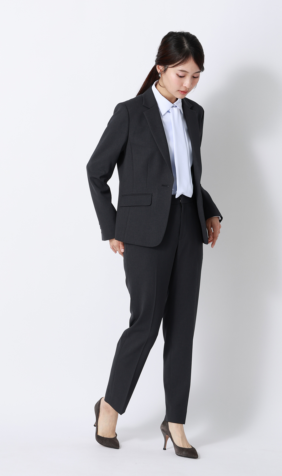 シャツ襟取り外しタイ付きブラウス【2WAY】【長袖】 サックス S