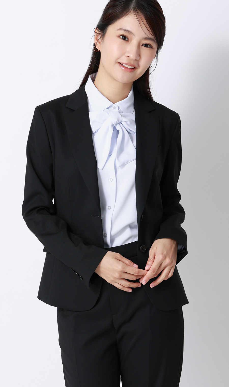 シャツ襟取り外しタイ付きブラウス【2WAY】【長袖】 サックス S