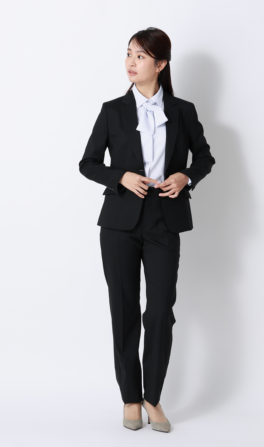 シャツ襟取り外しタイ付きブラウス【2WAY】【長袖】 サックス S