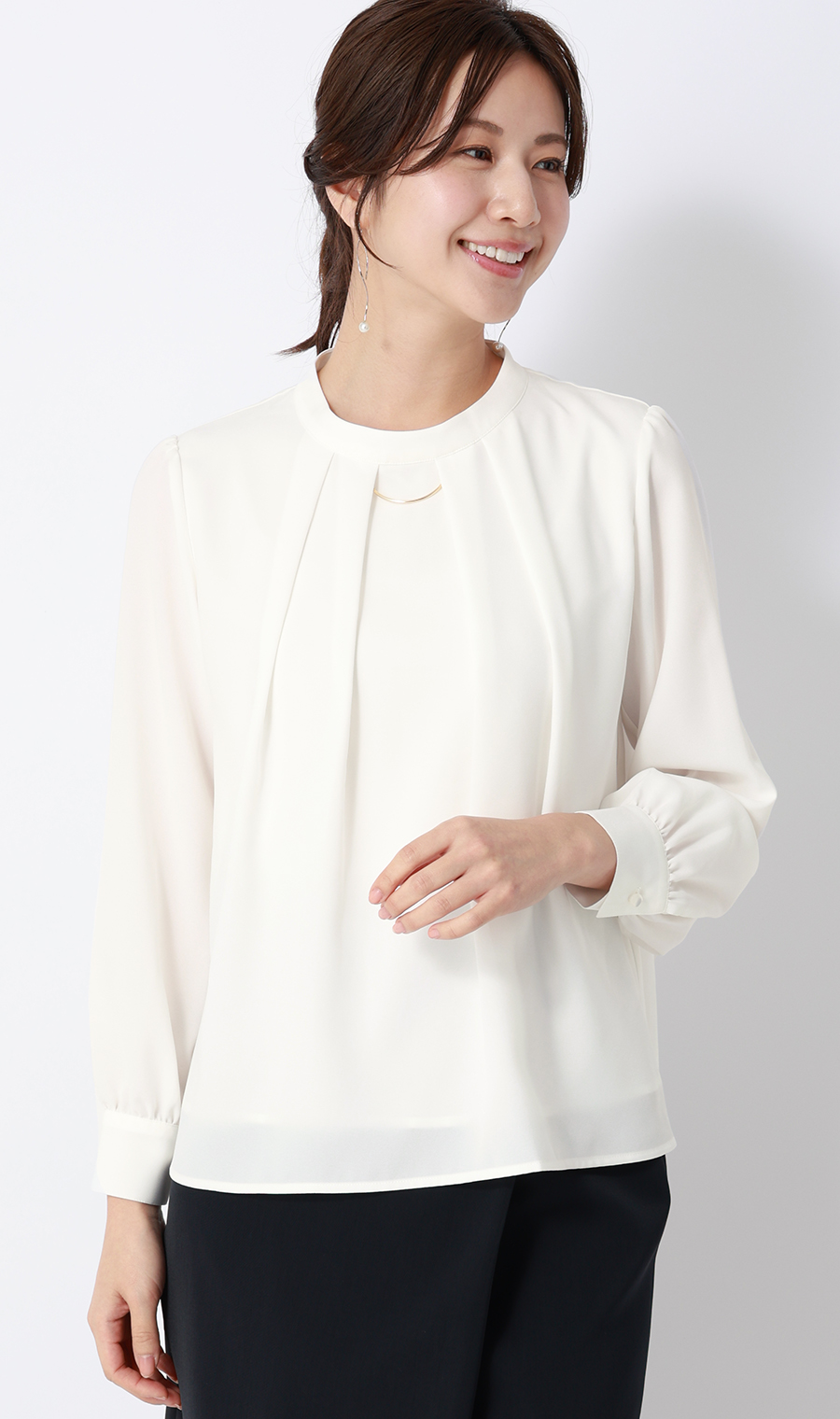 名品アクセサリー付きボウタイブラウス【4WAY】【長袖】 ホワイト S