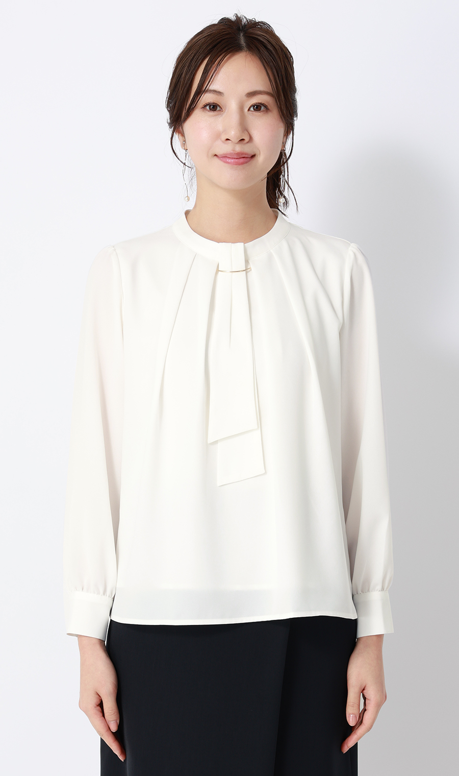 名品アクセサリー付きボウタイブラウス【4WAY】【長袖】 ホワイト S