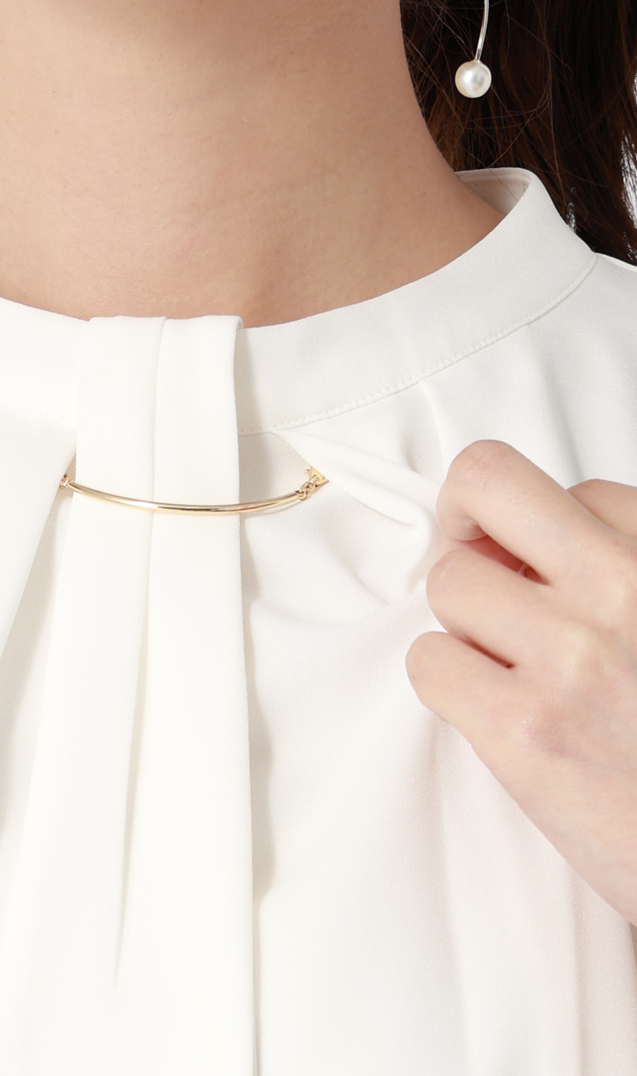 名品アクセサリー付きボウタイブラウス【4WAY】【長袖】 ホワイト S