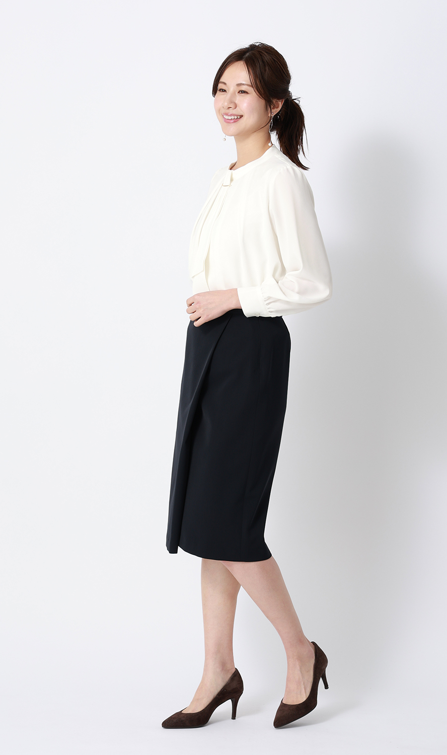 名品アクセサリー付きボウタイブラウス【4WAY】【長袖】 ホワイト S