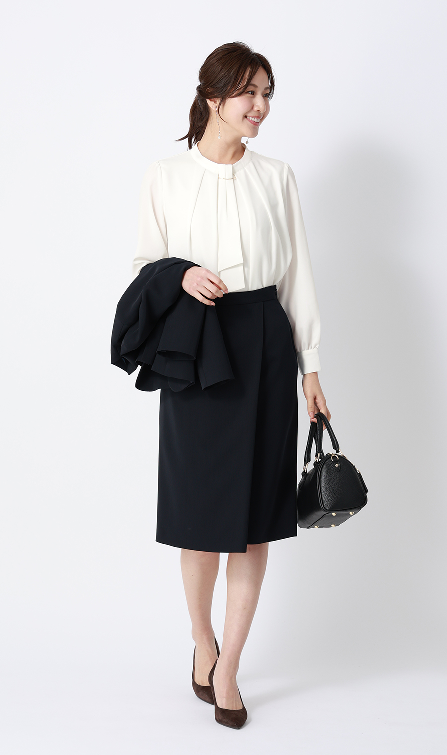 名品アクセサリー付きボウタイブラウス【4WAY】【長袖】 ホワイト S