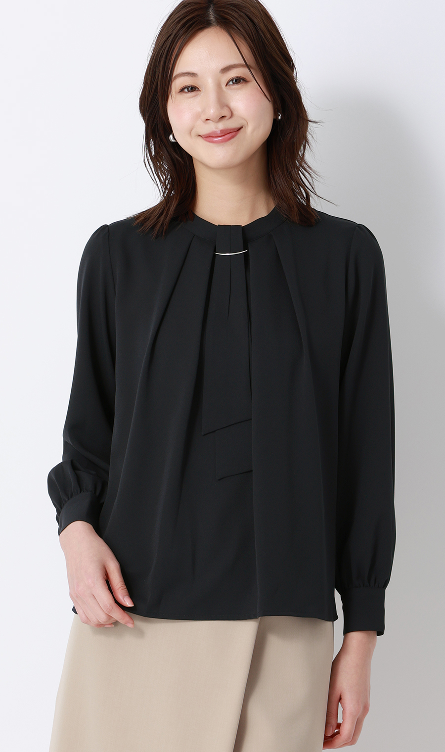 名品アクセサリー付きボウタイブラウス【4WAY】【長袖】 ネイビー S