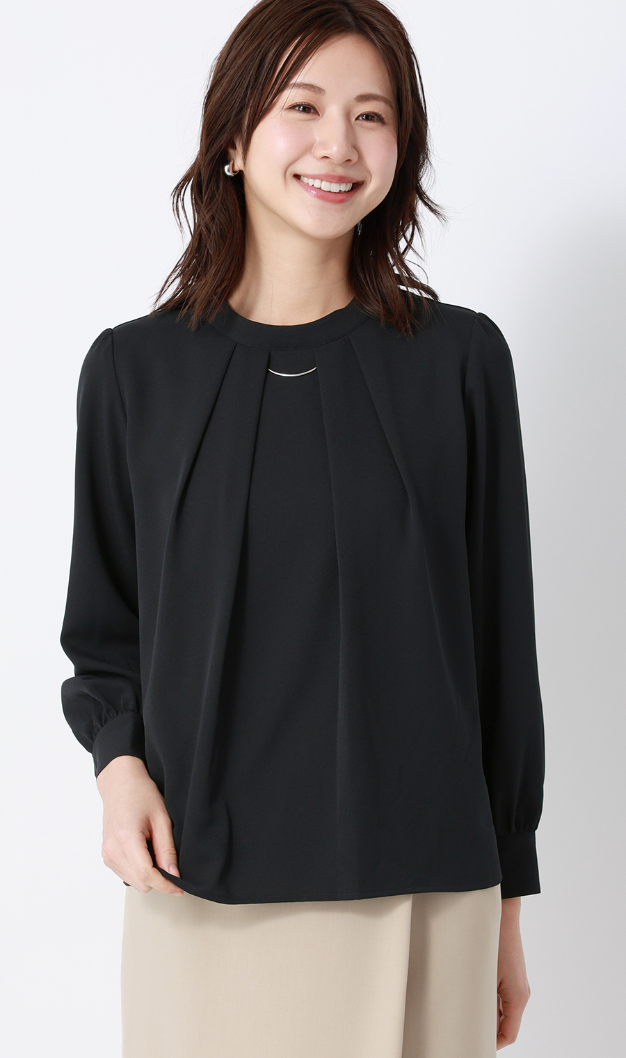 名品アクセサリー付きボウタイブラウス【4WAY】【長袖】 ネイビー S