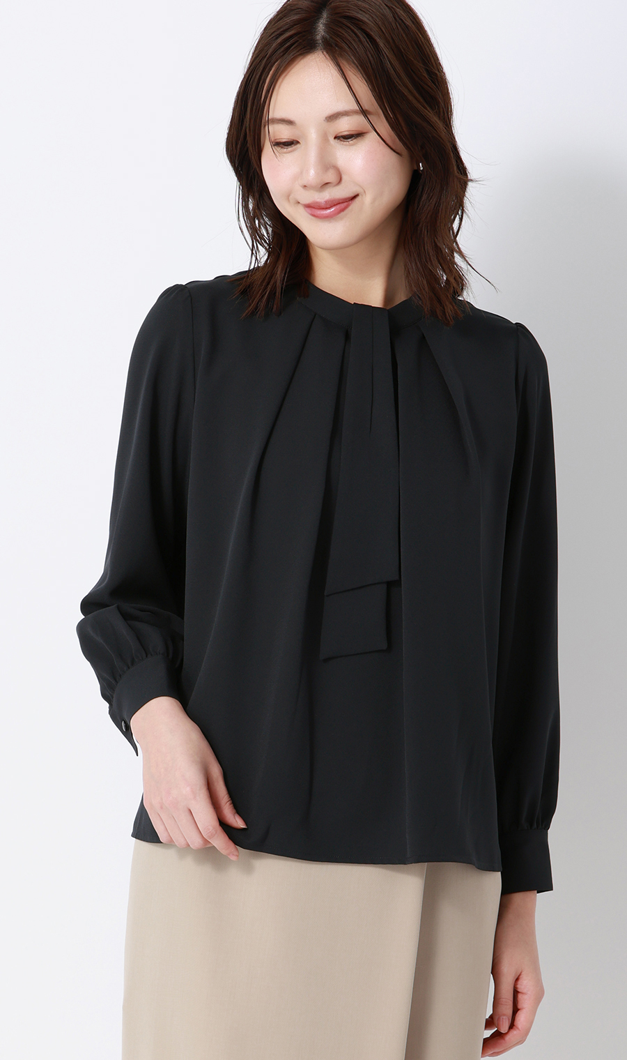 名品アクセサリー付きボウタイブラウス【4WAY】【長袖】 ネイビー S