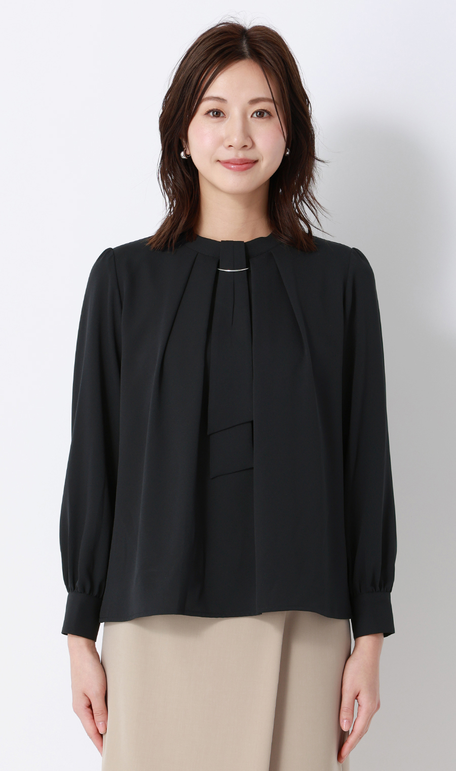 名品アクセサリー付きボウタイブラウス【4WAY】【長袖】 ネイビー S