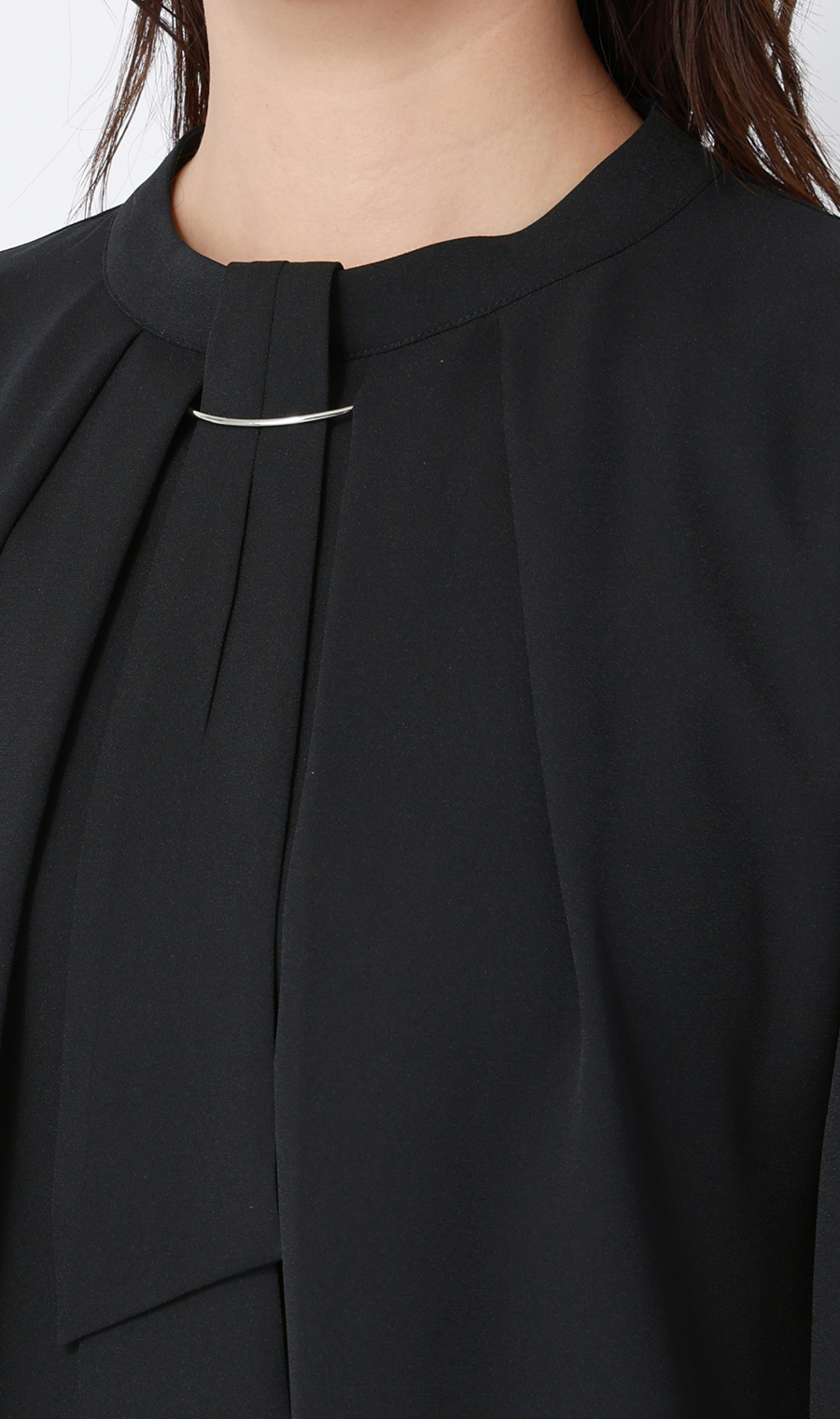 名品アクセサリー付きボウタイブラウス【4WAY】【長袖】 ネイビー S