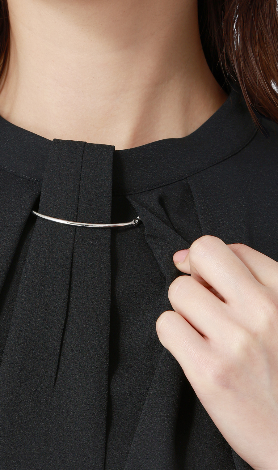 名品アクセサリー付きボウタイブラウス【4WAY】【長袖】 ネイビー S