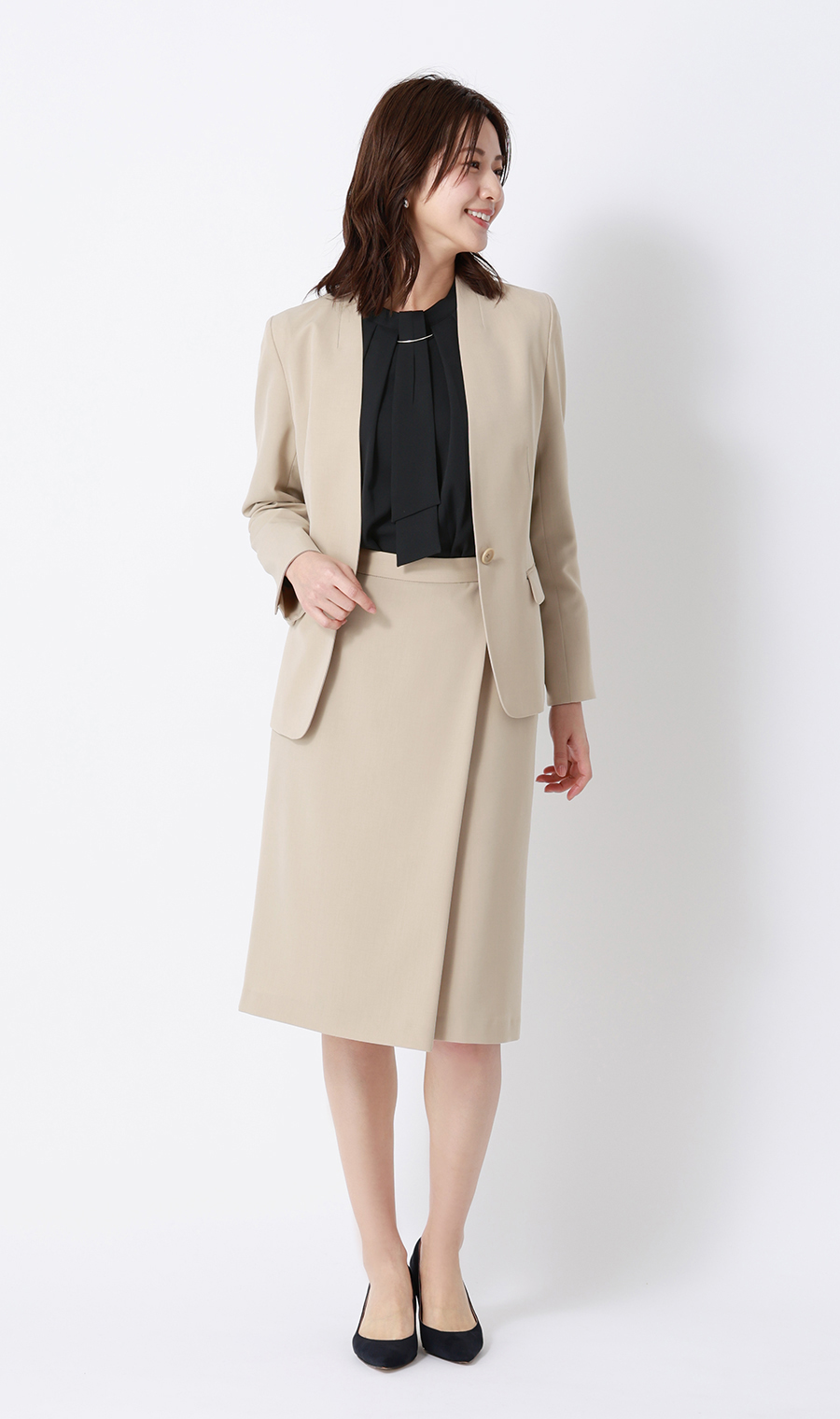 名品アクセサリー付きボウタイブラウス【4WAY】【長袖】 ネイビー S