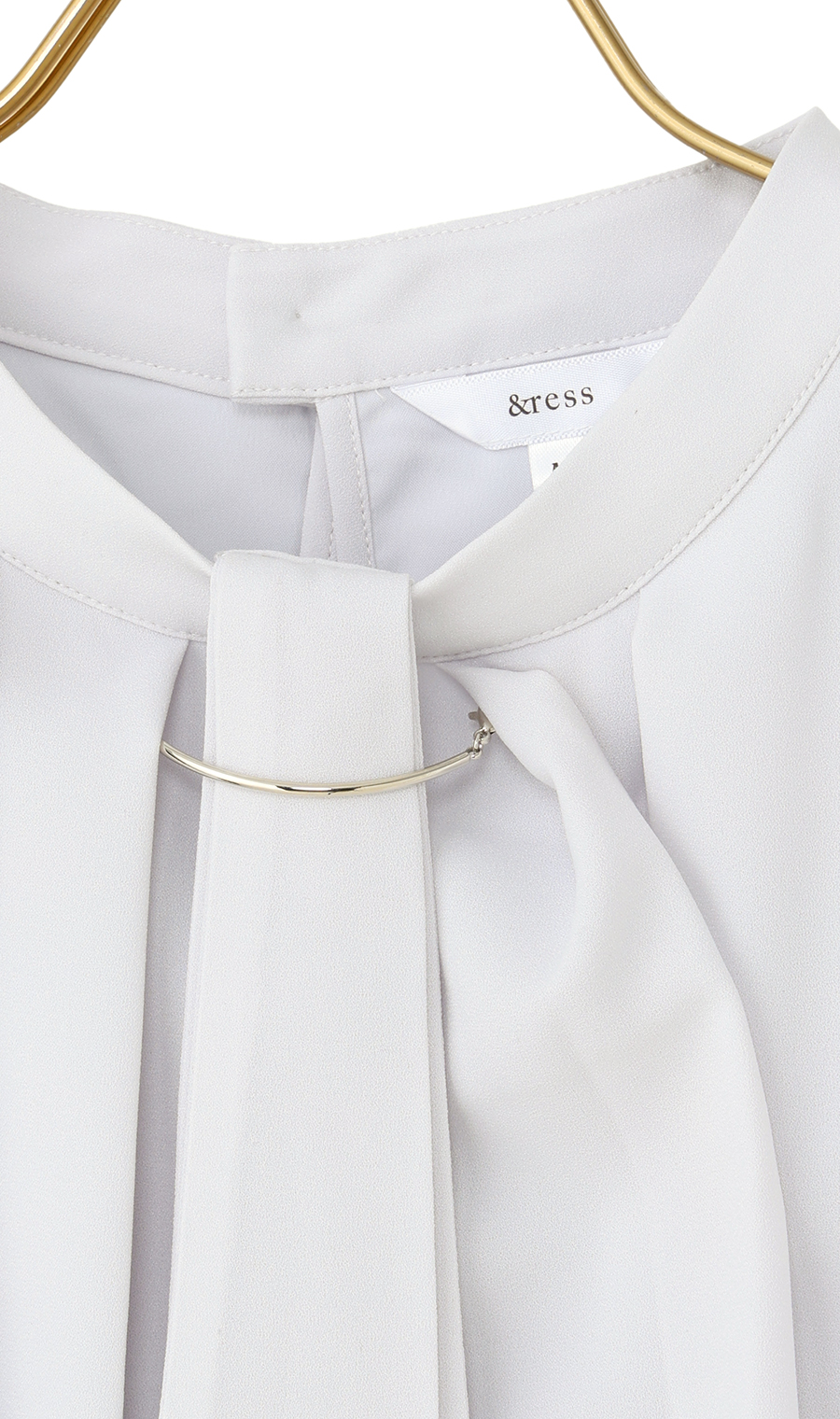 名品アクセサリー付きボウタイブラウス【4WAY】【長袖】 ライトグレー S