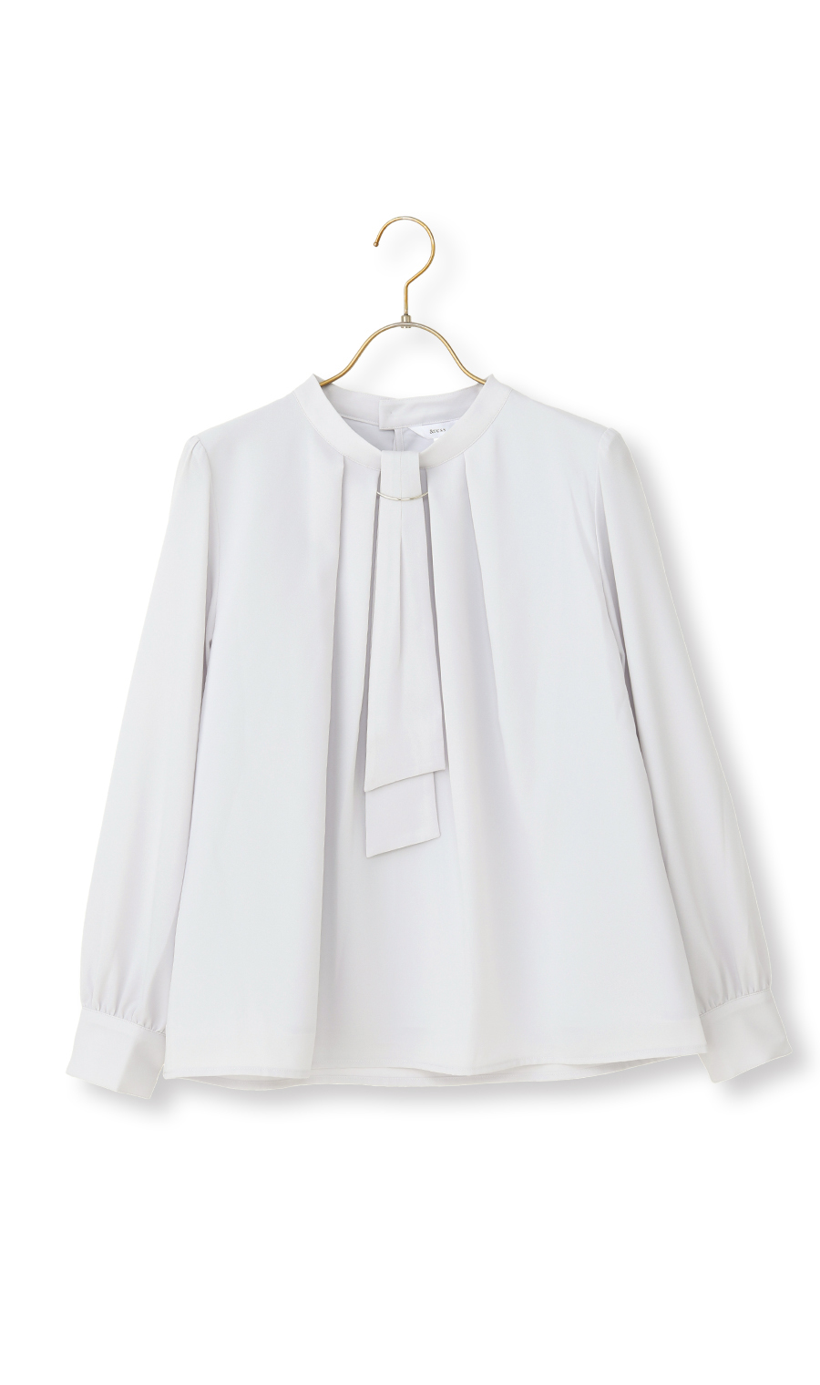 4-Way Bowtie Blouse with Accessory, Long Sleeve, Light Gray, Size S