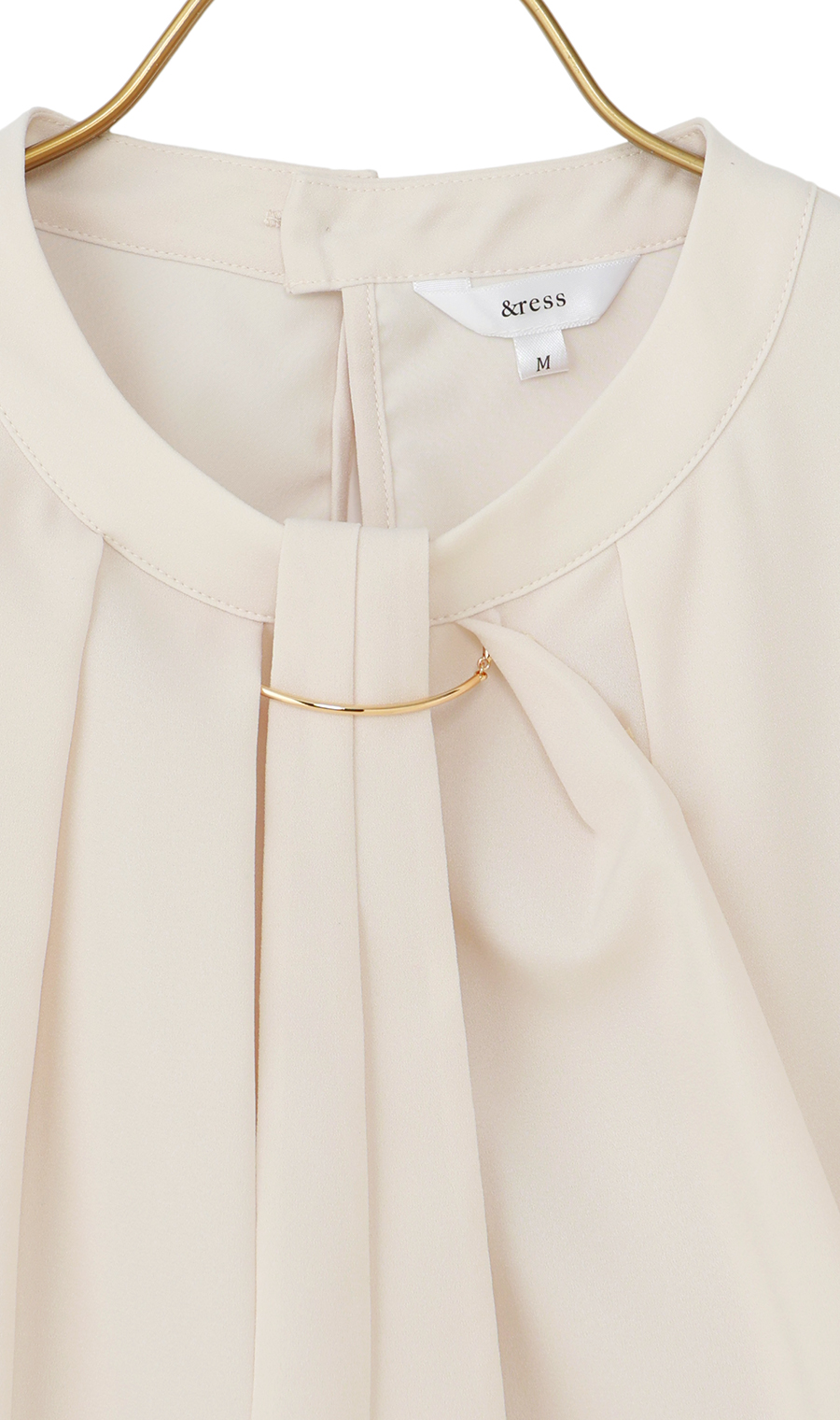 名品アクセサリー付きボウタイブラウス【4WAY】【長袖】 ベージュ S