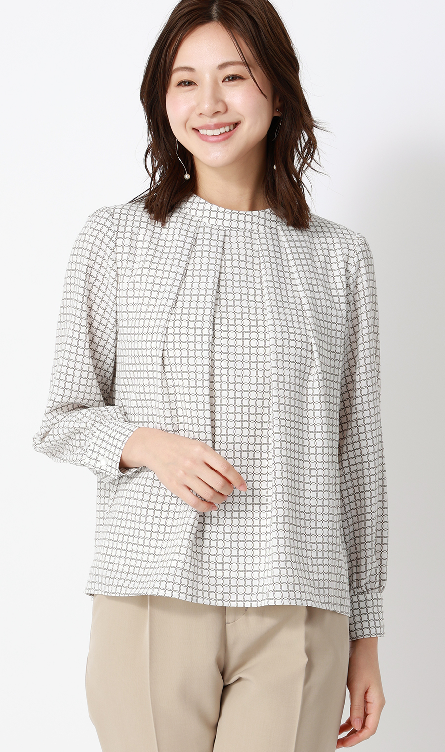 名品アクセサリー付きボウタイブラウス【4WAY】【長袖】 ブラウン S