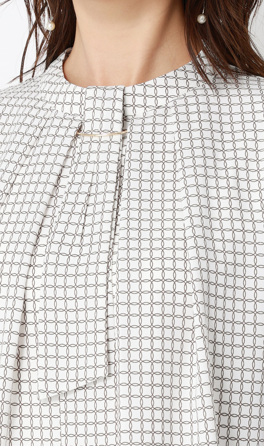 名品アクセサリー付きボウタイブラウス【4WAY】【長袖】 ブラウン S