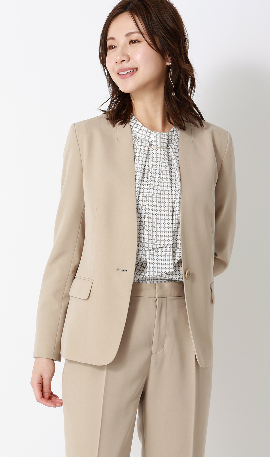 名品アクセサリー付きボウタイブラウス【4WAY】【長袖】 ブラウン S